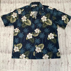 Pacific Legend Button-Up Hawaiian Shirt Men's XXL Blue Floral Short Sleeve